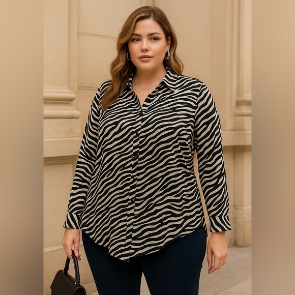 Michael Michael Kors Zebra Print Button-Down Blouse – Size 3X - Picture 1 of 7